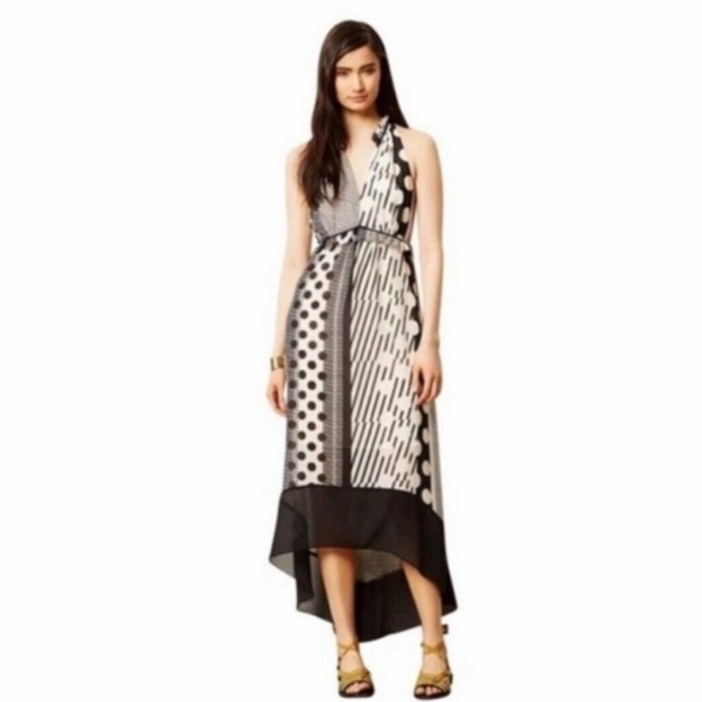 Anthropologie Maeve Chiffon Halter neckline Hi-Lo Dress Size 4 Bold Asymmetrical